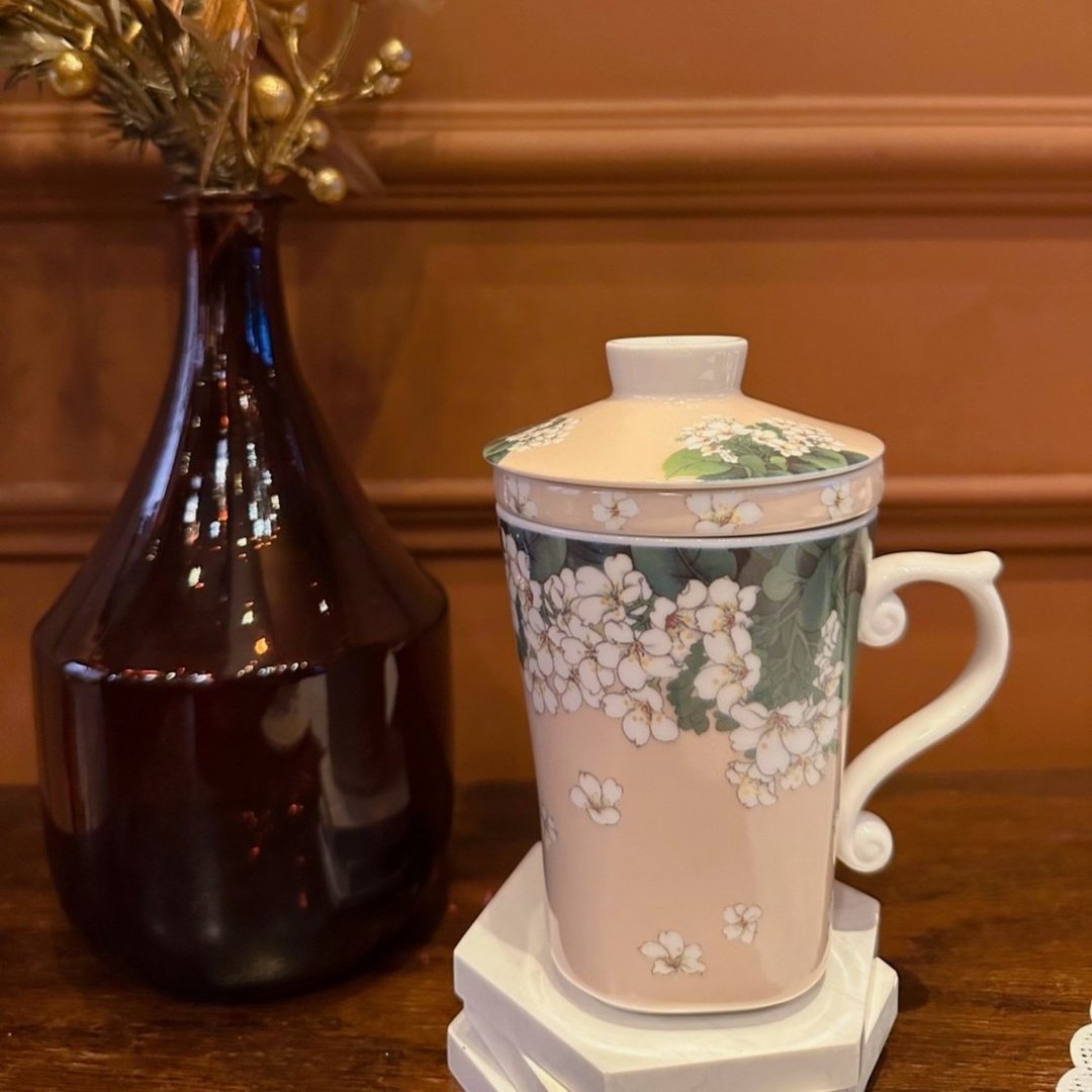 桐花三件杯/五月雪/油桐花/300CC/办公室小物/实用/方便/日常 - 茶具/茶杯 - 瓷 橘色