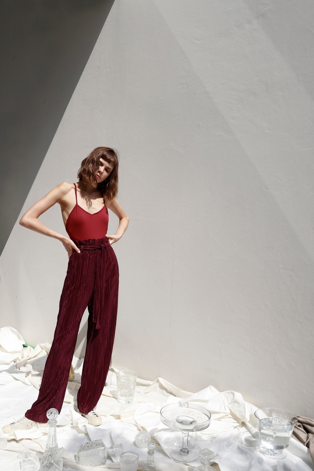 Aprilpoolday / High Pants / Red Wine / S - 女装长裤 - 其他材质 红色