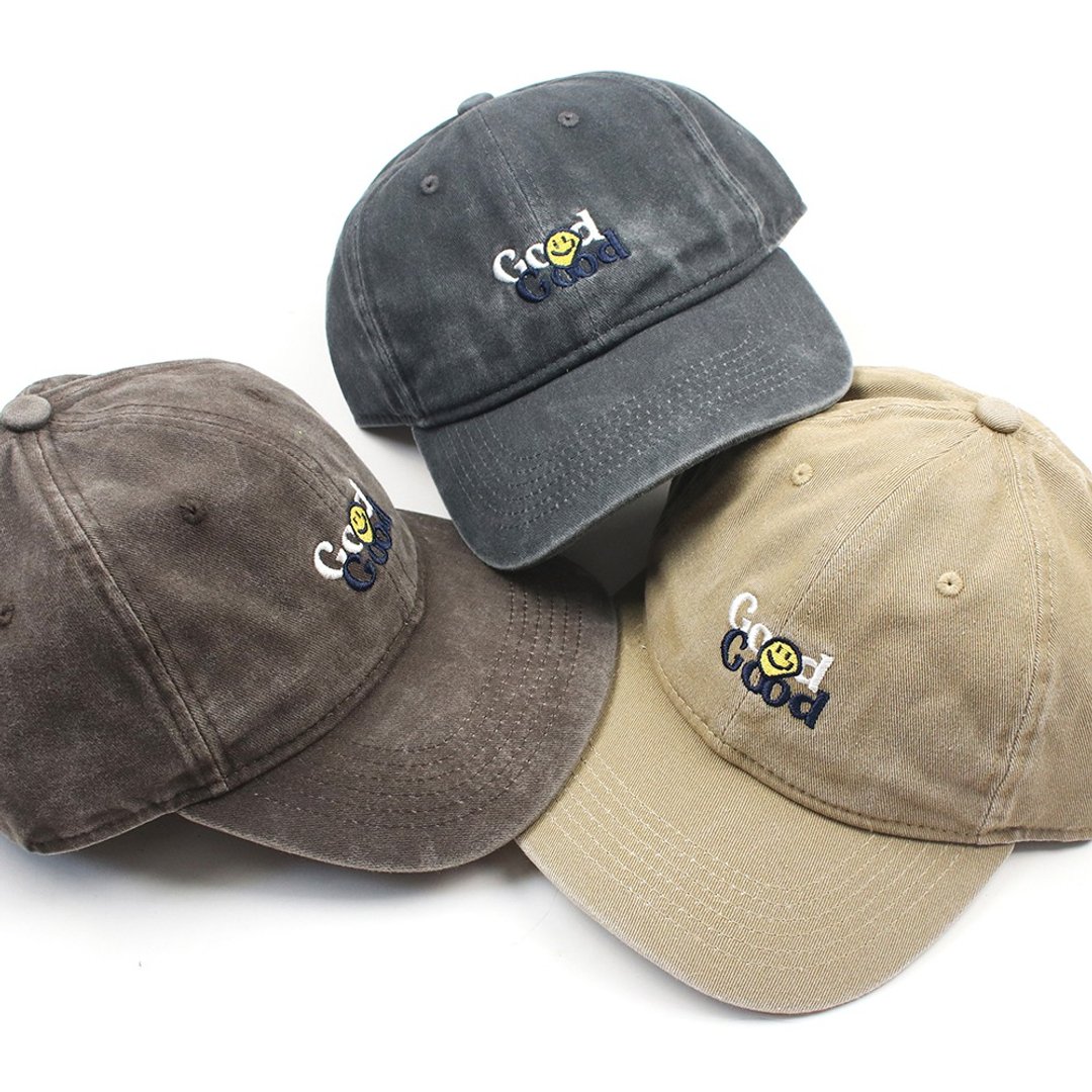 香港品牌 GOOD VIBES系列 洗水做旧刺绣Cap帽 棒球帽 Dad Cap - 帽子 - 棉 多色