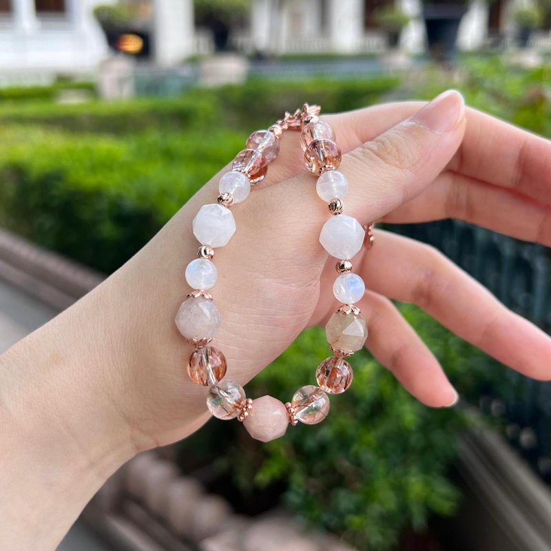 黑金超七 彩兔毛 白幽灵 月亮石 水晶手链/去除负能量 净化内心 - 手链/手环 - 水晶 卡其色
