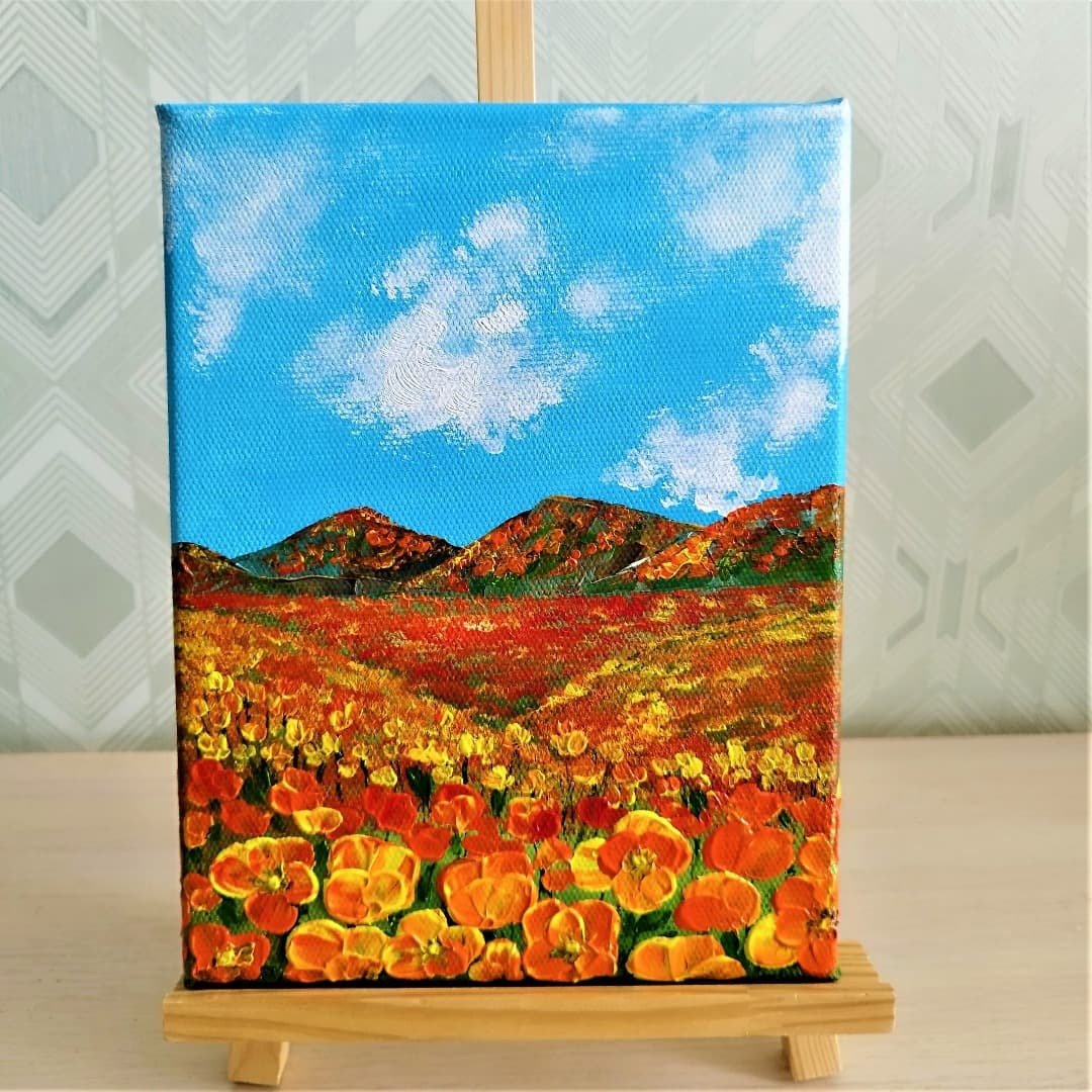 加州罂粟画花卉墙饰帆布画乔迁礼物红黄花亚克力无框画挂花画 - 墙贴/壁贴 - 压克力 多色