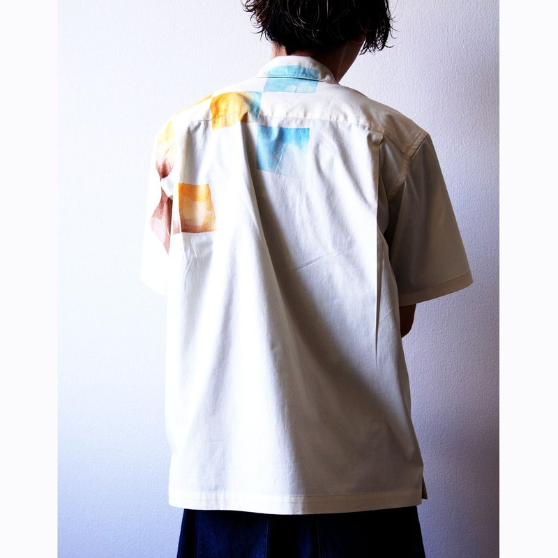 夕烧空色 市松格纹夏威夷风衬衫 1018花纹 纯棉 米白 男女皆宜 - 中性连帽卫衣/T 恤 - 棉．麻 多色