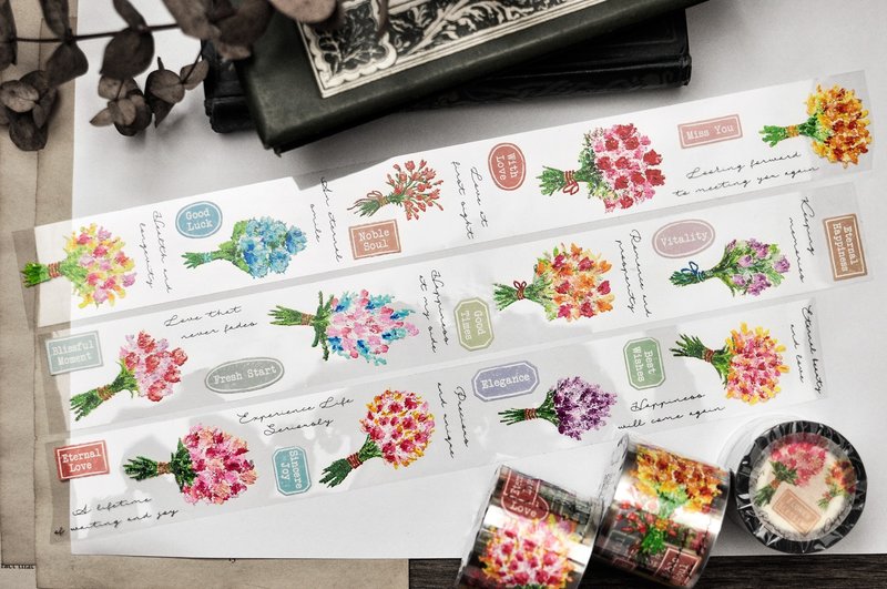 花的祝福纸胶带- 4cm - 纸胶带 - 塑料 多色