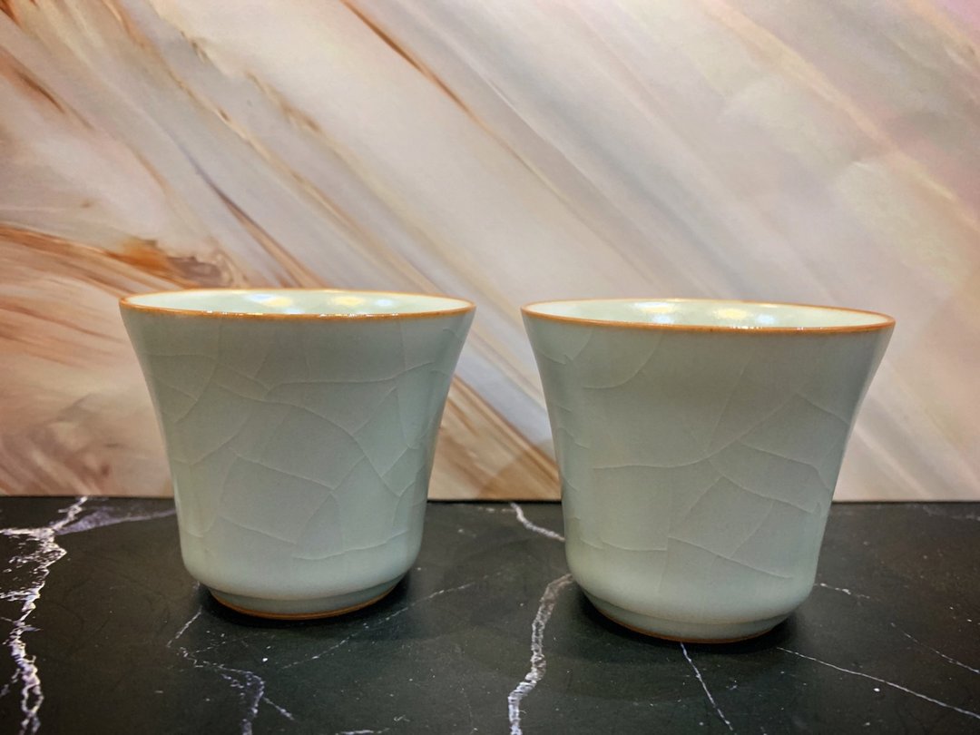 台湾汝窑大师林德丰 - 汝窑方圆对杯(现货+预购) - 茶具/茶杯 - 陶 蓝色