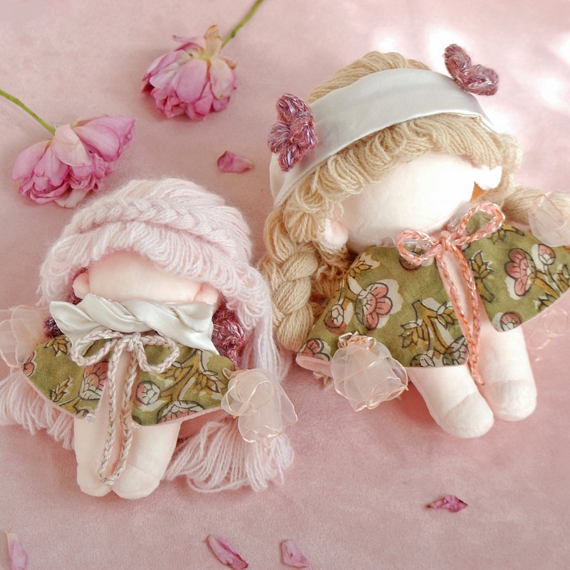 : 飞鸟旅人: 茶绿与糖渍芭菲 双面午茶斗篷 10&15cm棉花娃衣 - 玩偶/公仔 - 棉．麻 粉红色