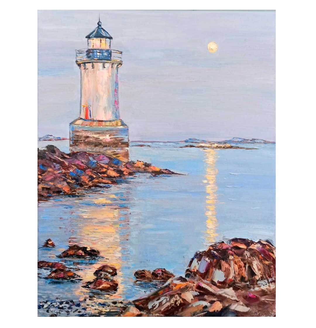 灯塔油画海景原创艺术厚涂画海景 - 墙贴/壁贴 - 棉 蓝色