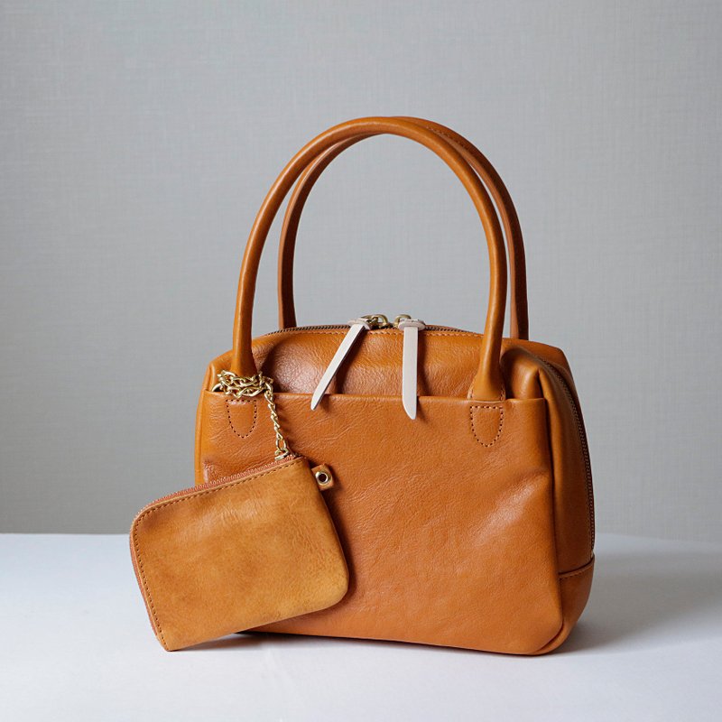 光泽感真皮时尚手提包 2 用斜挎 单肩包 - 侧背包/斜挎包 - 真皮 橘色