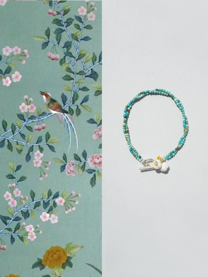 原创手工天然绿松石缠绕手链猛犸牙雕栀子花开运手串手链生日礼物 - 手链/手环 - 玉石 绿色