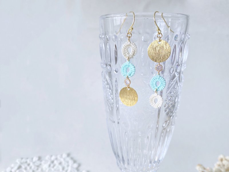 愿 手工蕾丝 圆形 拉丝直纹 金片 925银耳环 - 耳环/耳夹 - 棉．麻 