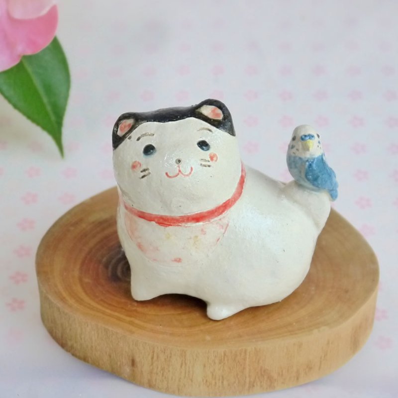 Pottery figurine of dog and budgerigar (2018 Zodiac) - 摆饰 - 陶 红色