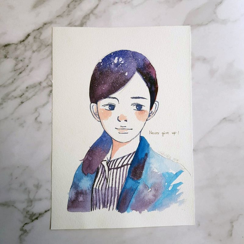 似颜绘 | 星空水彩肖像画(单人) - 喜帖 - 纸 蓝色