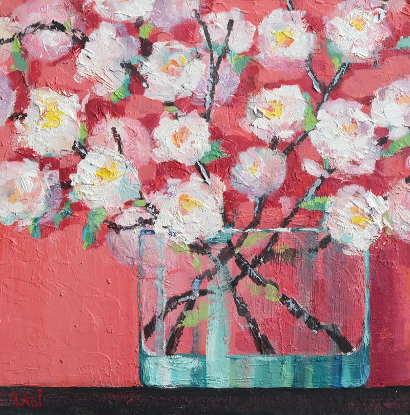 玫瑰原创油画 20x20cm 现代绘画 当代红色花朵 - 墙贴/壁贴 - 其他材质 粉红色