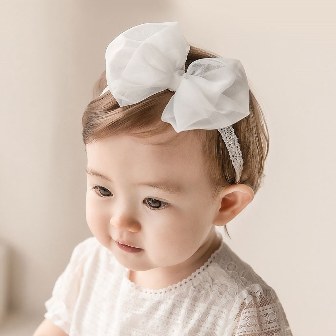 Happy Prince 韩国制 Audrey雪纺纱大蝴蝶结女婴儿童发带 - 婴儿帽/发带 - 聚酯纤维 白色