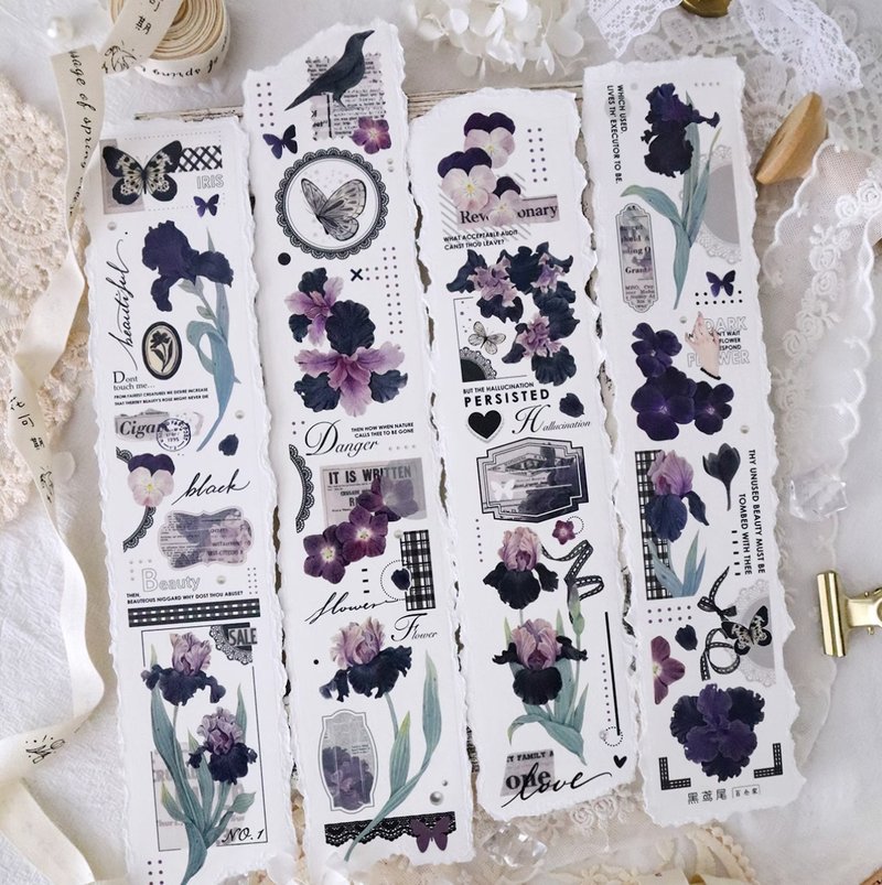 黑鸢尾 輕復古暗黑大花卉 いちはつ PET 和紙膠帶 - 纸胶带 - 其他材质 紫色