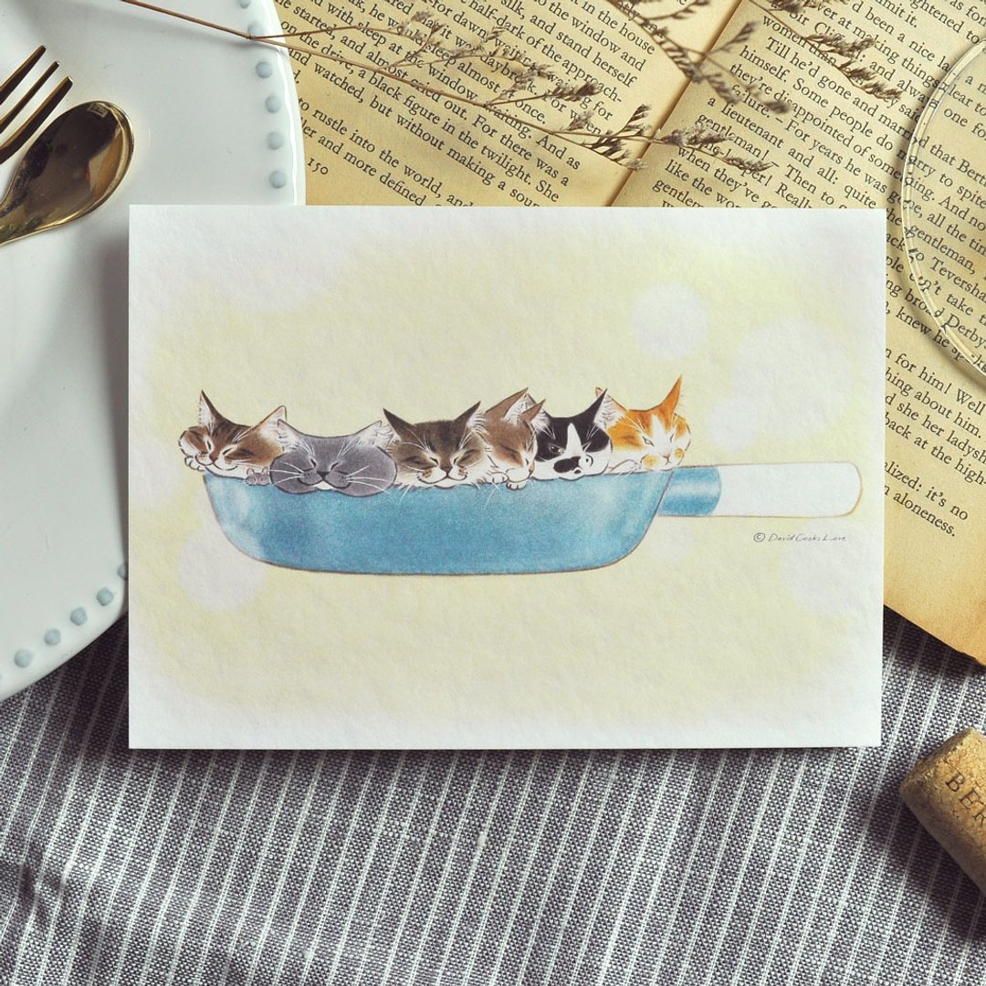 手绘插画明信片-一锅猫 - 卡片/明信片 - 纸 黄色