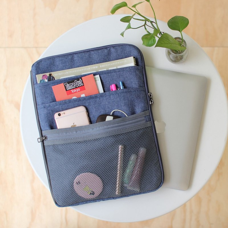 多夹层好用袋(13.5/15笔电OK)麻蓝_105443 - 电脑包 - 防水材质 蓝色