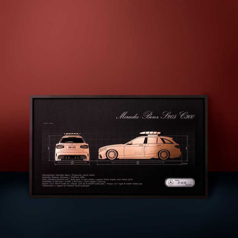 【专属 订制礼】刻划回忆汽车挂画 - 车侧+车尾款 - 海报/装饰画/版画 - 其他材质 金色