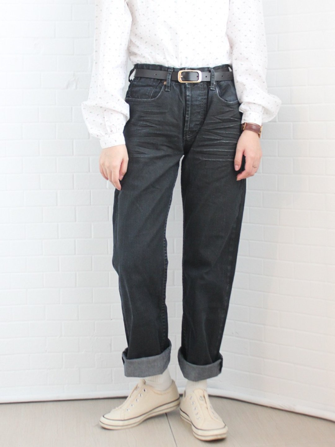 复古欧洲西班牙率性中性ARMANI JEANS黑色古着二手牛仔丹宁长裤 - 中性裤装 - 棉 黑色