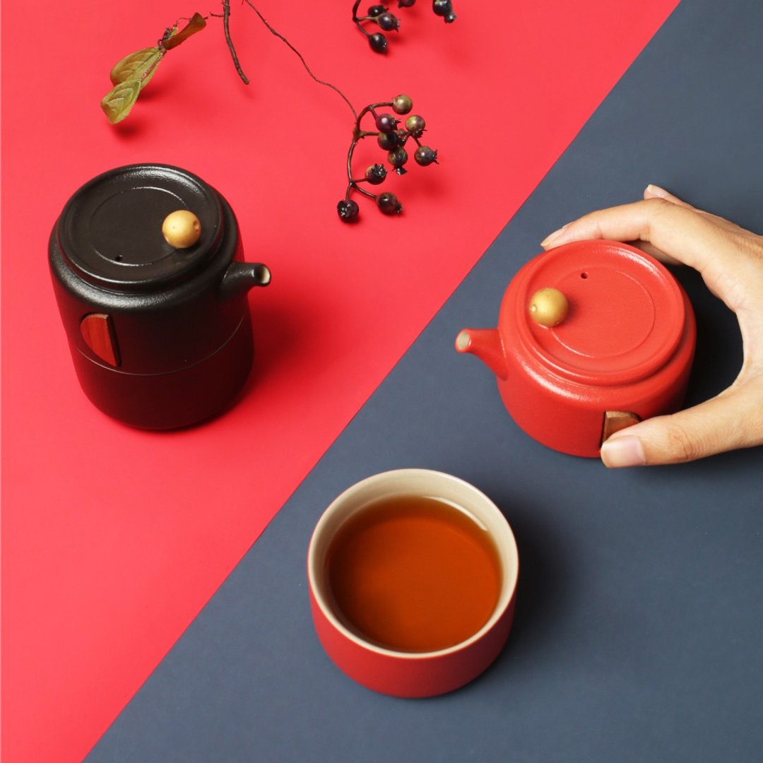 【礼物首选】陆宝 凝月随手泡 一壶一杯 + 便携包 旅行茶具 - 茶具/茶杯 - 陶 黑色