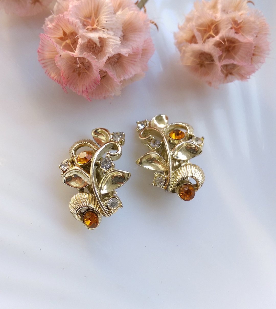 西洋古董饰品。攀枝 花叶 夹式耳环 - 耳环/耳夹 - 其他金属 金色