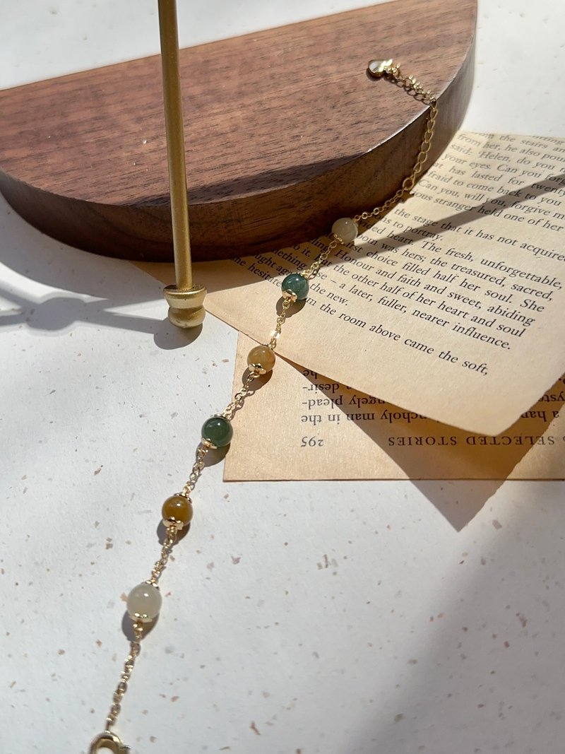 多采圆玉14K包金手链 |天然缅甸翡翠 - 手链/手环 - 玉石 多色