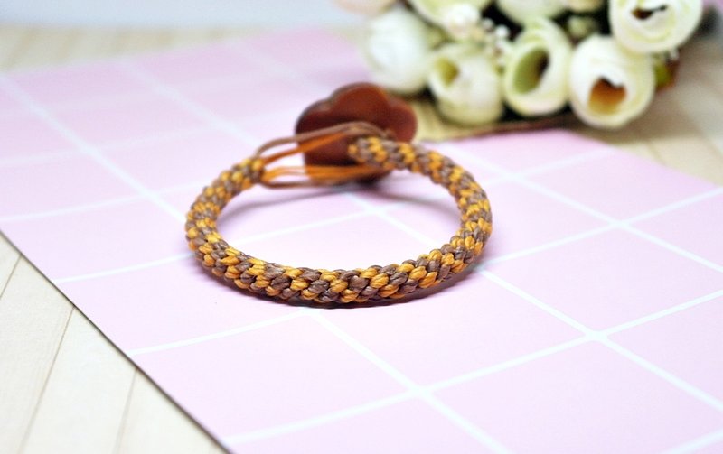 手编蚕丝蜡线X木制钮扣_木小花 //可以自选颜色// - 手链/手环 - 蜡 橘色