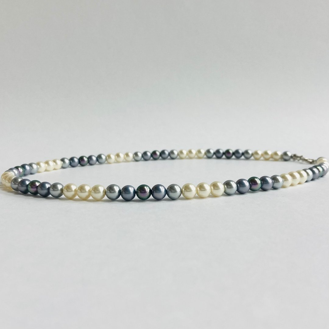 玻璃珍珠多色项链 / 6mm 约 43cm + 5cm / NO.12 / 日本制造 - 项链 - 玻璃 蓝色