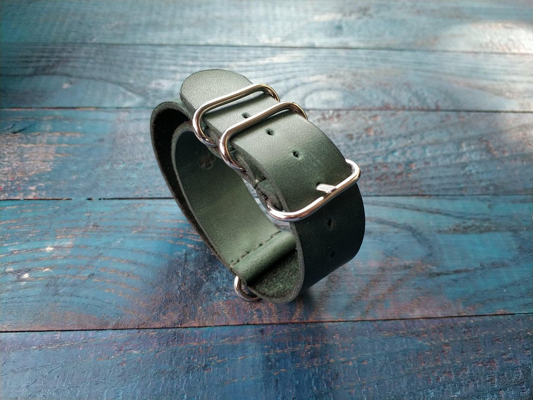Emerald ZULU strap | Leather Watch Strap | Green Watch Strap | Genuine Leather - 表带 - 真皮 绿色