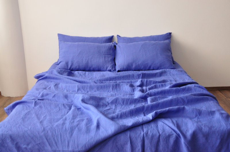 Violet linen sheet set / Flat+fitted sheet+2 pillowcases / Purple bedding - 寝具 - 亚麻 紫色