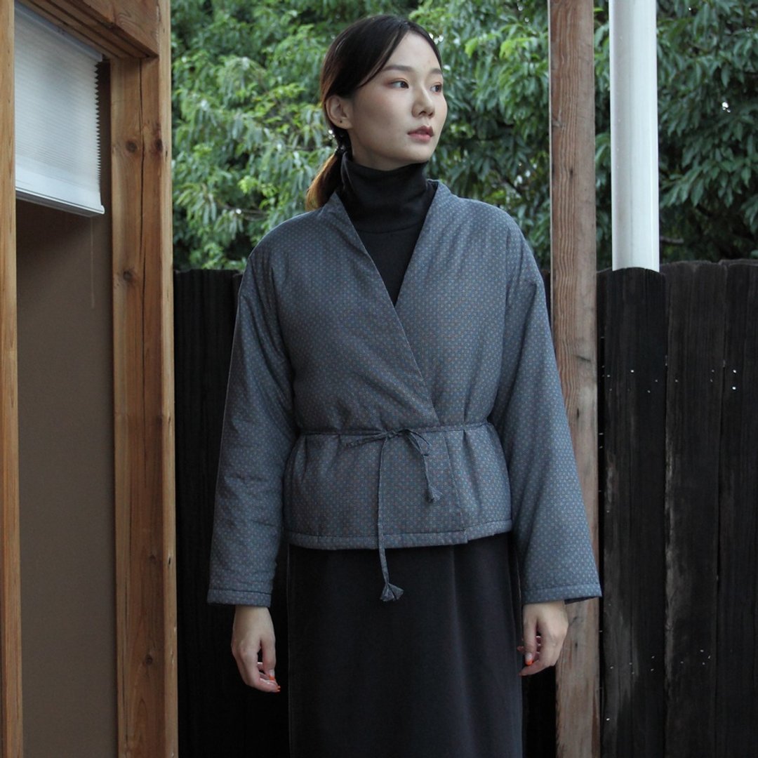 3M新雪麗暖絨日系和風繫帶夾層型棉衣保暖外套  O200945 - 女装上衣 - 棉．麻 蓝色