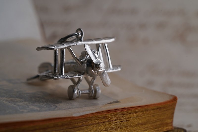 925 纯银双翼飞机吊咀(P65) - 不包括银链- 手作 - 项链 - 纯银 银色