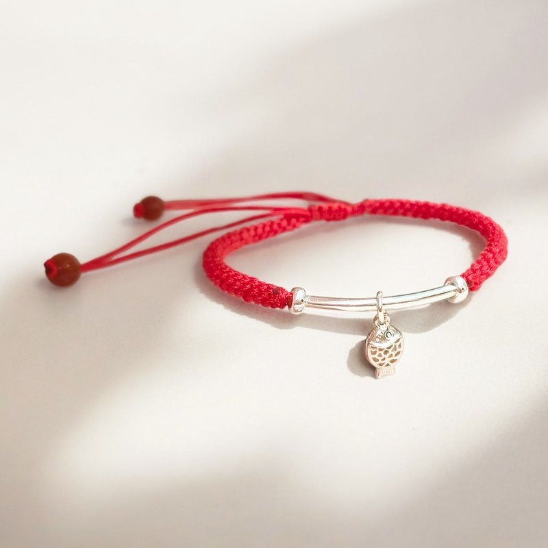 鱼跃龙门纯银红线手链|平安红绳|考试高中|圣诞礼物|避邪开运 - 手链/手环 - 宝石 红色