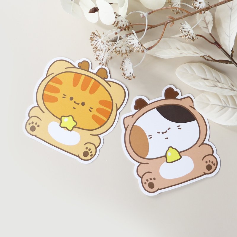 造型明信片-麋鹿猫猫│小三花看家中Sanfa cat│圣诞小卡│圣诞节 - 卡片/明信片 - 纸 白色