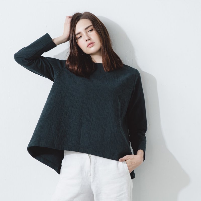 赫本的小圆领上衣 - 绿 - 女装上衣 - 棉．麻 绿色