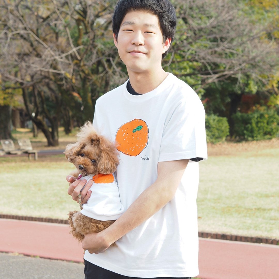 Matching dog and owner Mikan T-shirt Dog's wear 橘子 Tangerine Happy Combo - 衣/帽 - 棉 白色