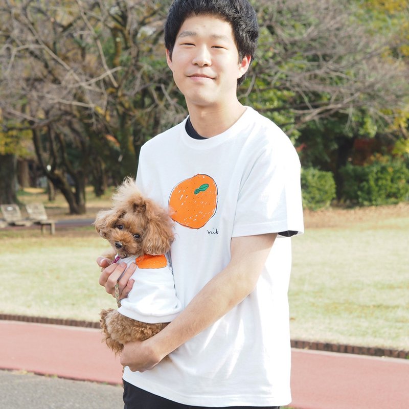 わんことお揃いコーデ2枚セット みかん Tシャツ  犬服  お散歩ミニトート付き  お得なセット割引 - 衣/帽 - 棉．麻 白色