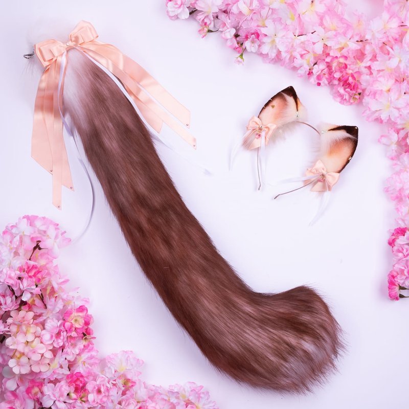 暹罗猫造型耳朵与尾巴套组 - 发饰 - 其他人造纤维 咖啡色