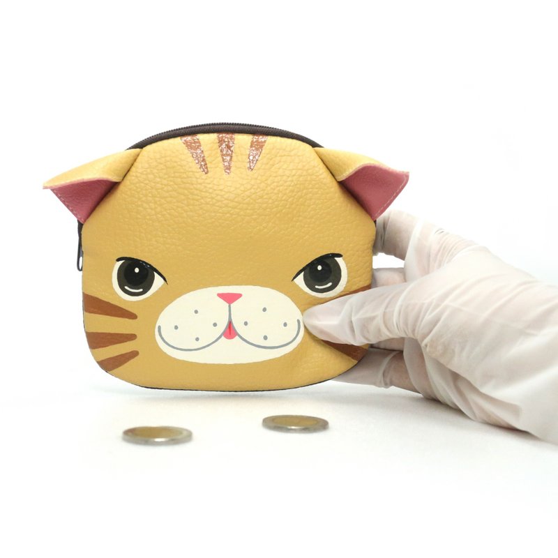 Orange cat coin purse ,small synthetic leather wallet bag with zip. - 零钱包 - 人造皮革 橘色