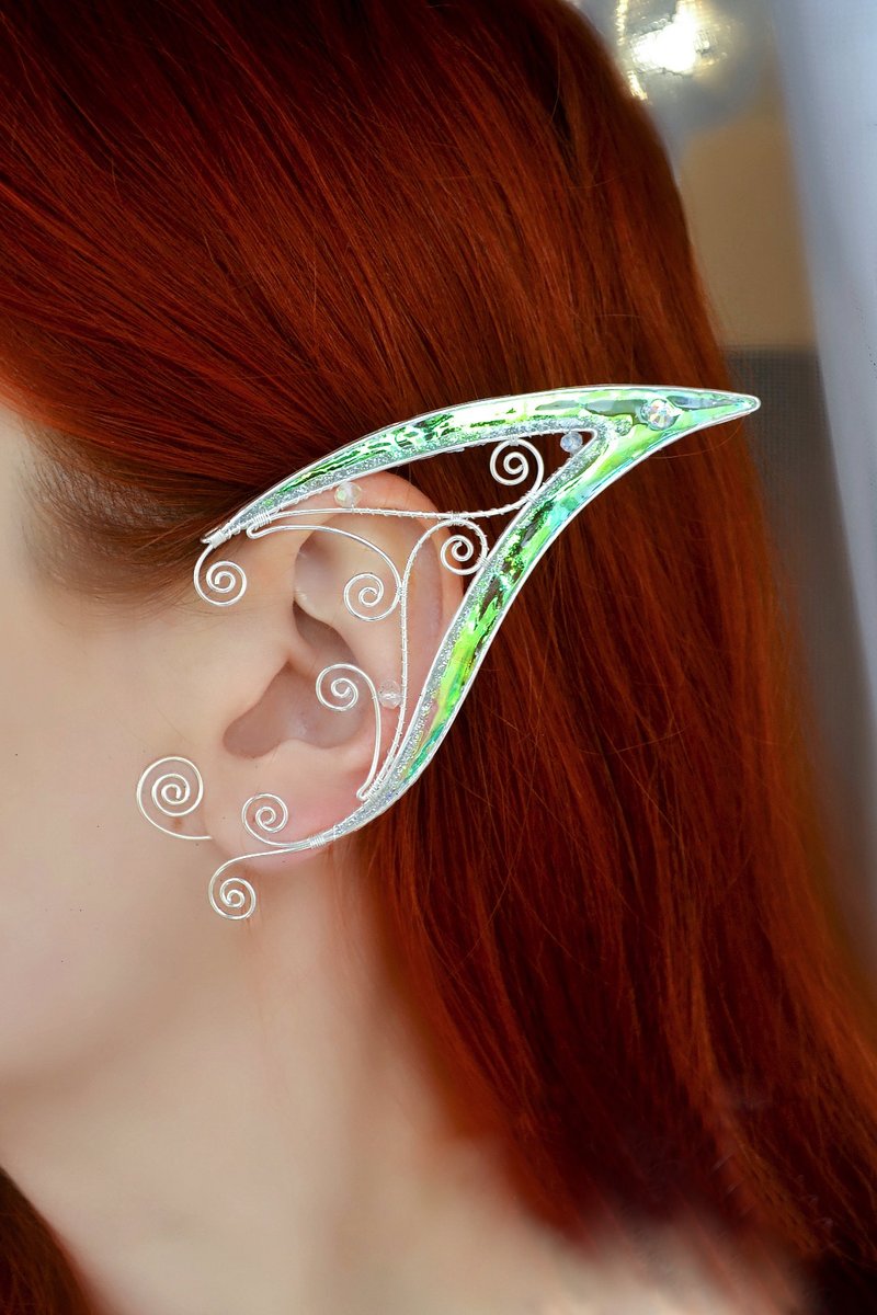 精灵耳袖无穿孔精灵耳朵 - 耳环/耳夹 - 铜/黄铜 白色