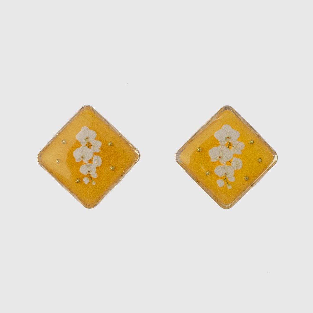 耳环 | Ghost Orchid 幽蝶兰 - 甜黄橙 - 耳环/耳夹 - 树脂 橘色