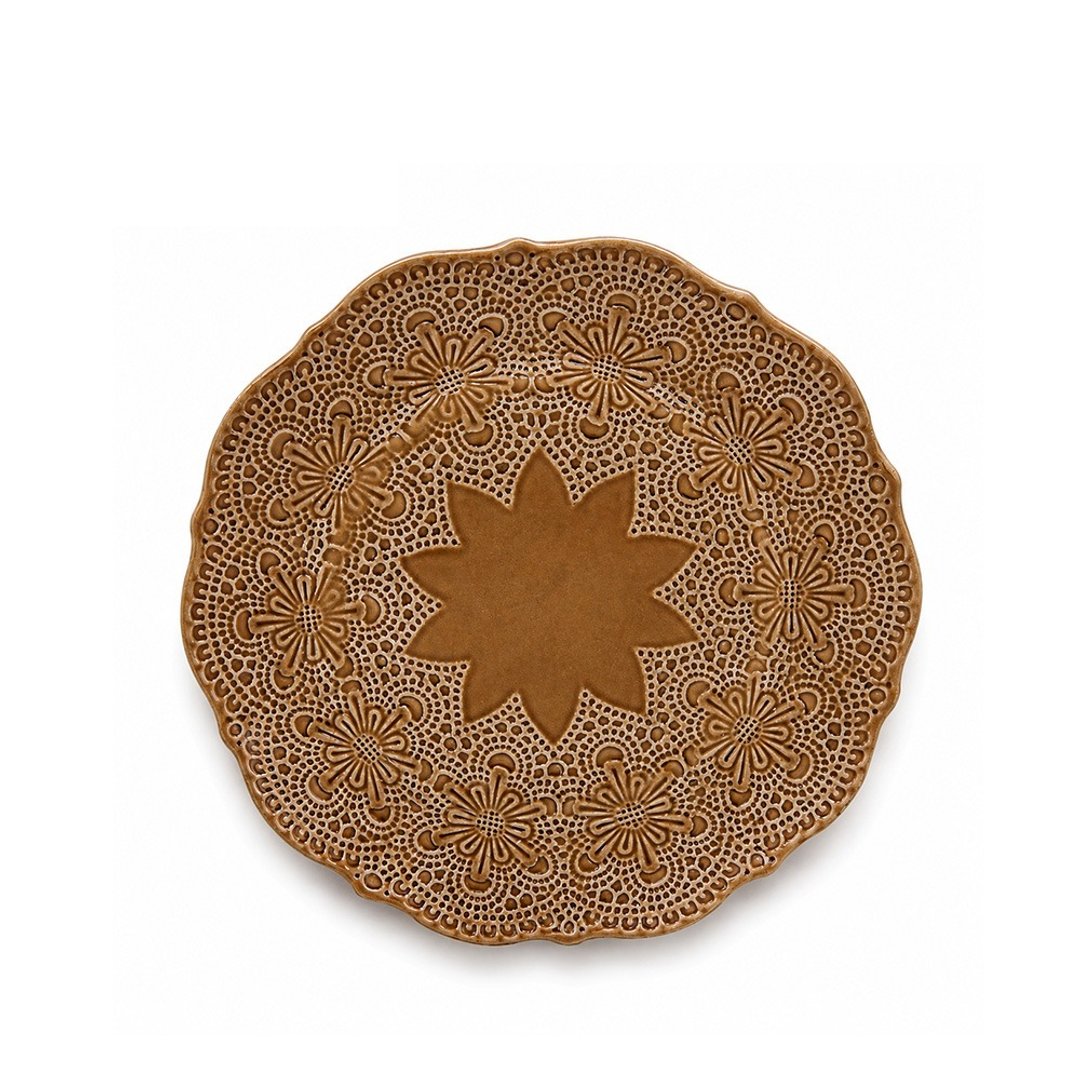 意大利 VBC casa 手工浮雕蕾丝系列 21cm 沙拉盘 深栗棕 - 盘子/餐盘/盘架 - 陶 咖啡色