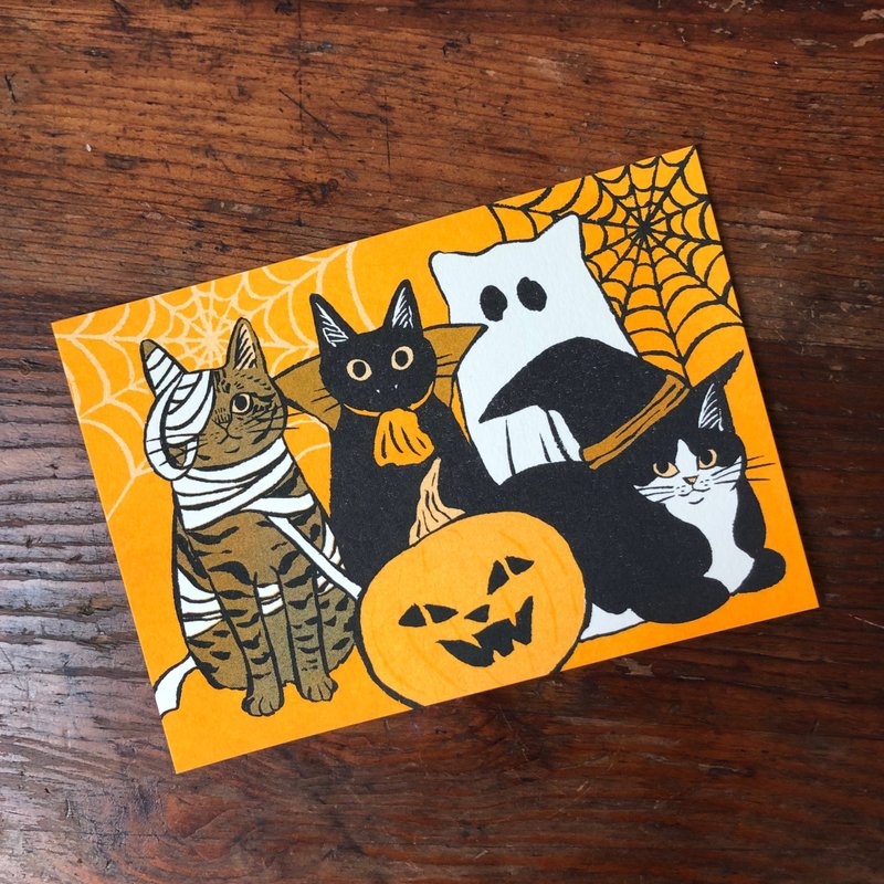 万圣节猫 孔版印刷 明信片 - 卡片/明信片 - 纸 橘色