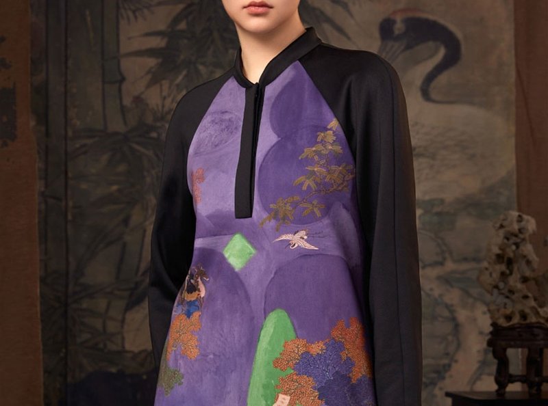 【艺林】新中式复古 印花撞色/改良旗袍 - 洋装/连衣裙 - 其他材质 紫色