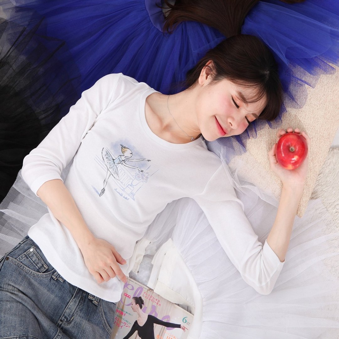 伊之珂芭蕾 | 睡美人 青鸟 七分袖 芭蕾圆领 棉T-Shirt - 女装 T 恤 - 棉 白色