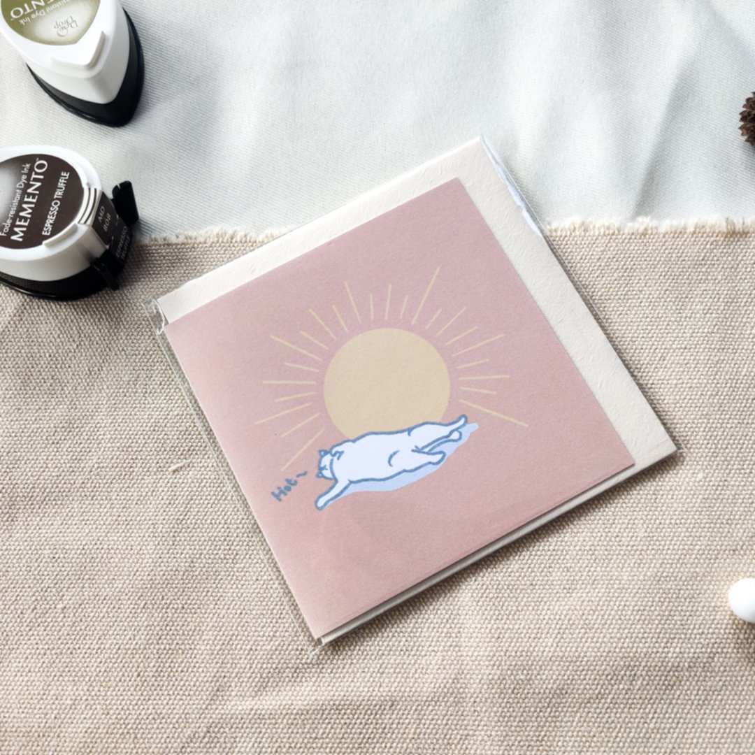 【纸品 • 小折卡】慵懒猫咪 • 附方形质感信封 - 卡片/明信片 - 纸 粉红色