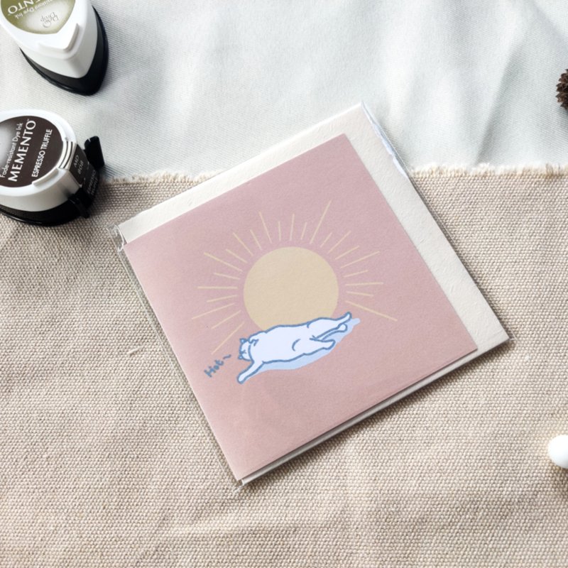 【纸品 • 小折卡】慵懒猫咪 • 附方形质感信封 - 卡片/明信片 - 纸 粉红色