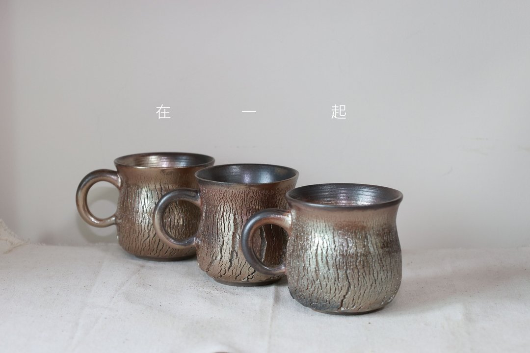 柴烧咖啡杯/马克杯/树皮文系列/180ml/泷间拾光 - 咖啡杯/马克杯 - 陶 