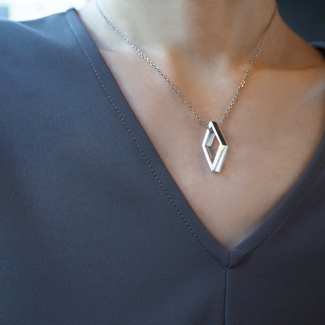 rhombus necklace_菱形项链 对链 情侣链 中性项链 几何 立体浮雕 - 项链 - 银 银色