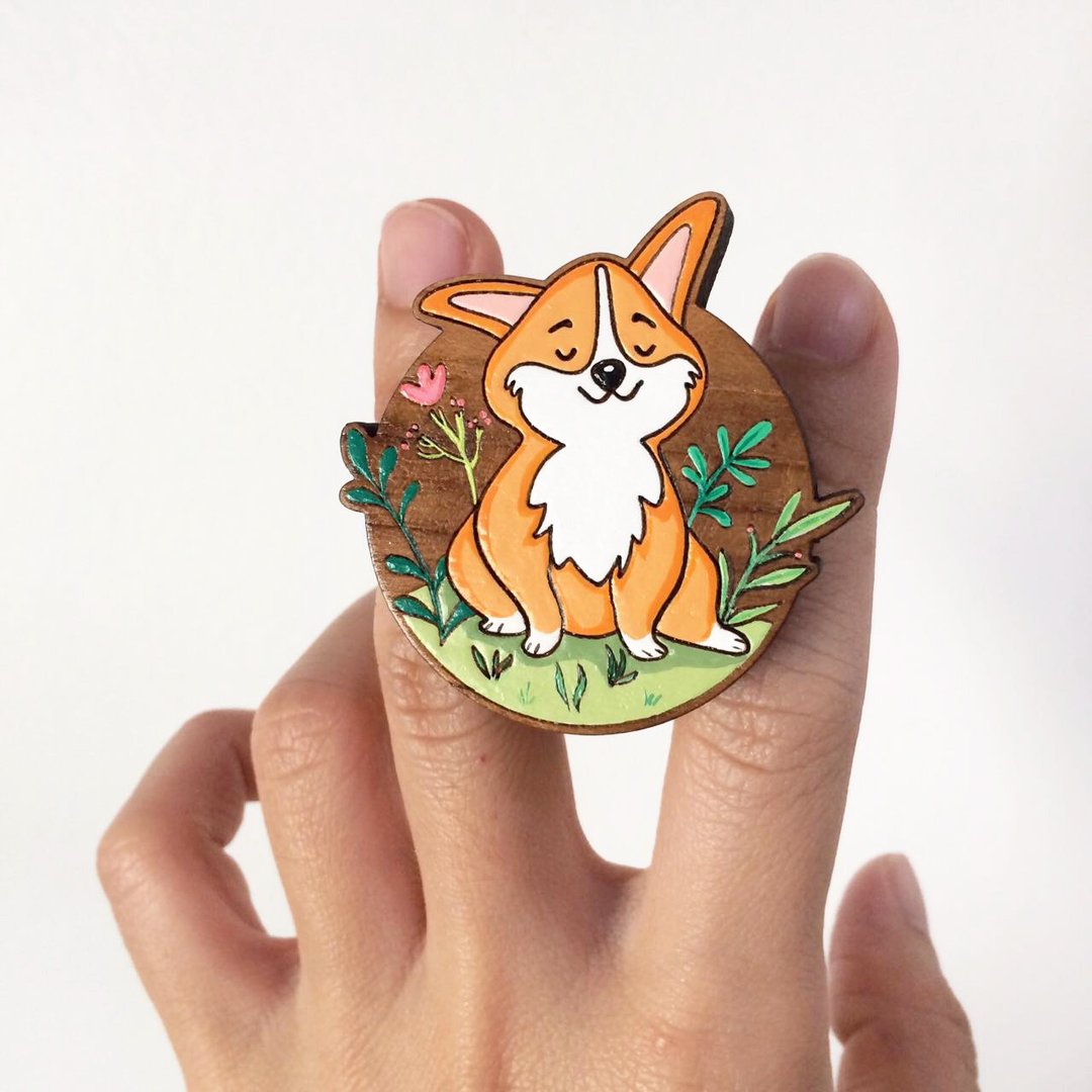 Wooden griptok corgi - 手机座/防尘塞 - 木头 橘色