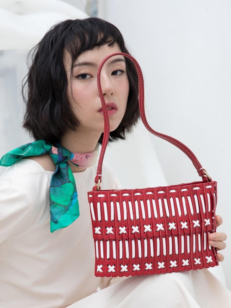 植鞣牛皮编织包 复古单肩包 腋下包 - 侧背包/斜挎包 - 真皮 灰色